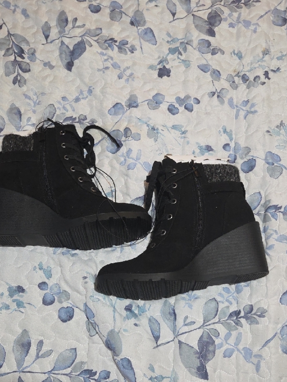 torrid Black Lace-Up Wedge Ankle Boots with Buckle - Picture 7 of 7